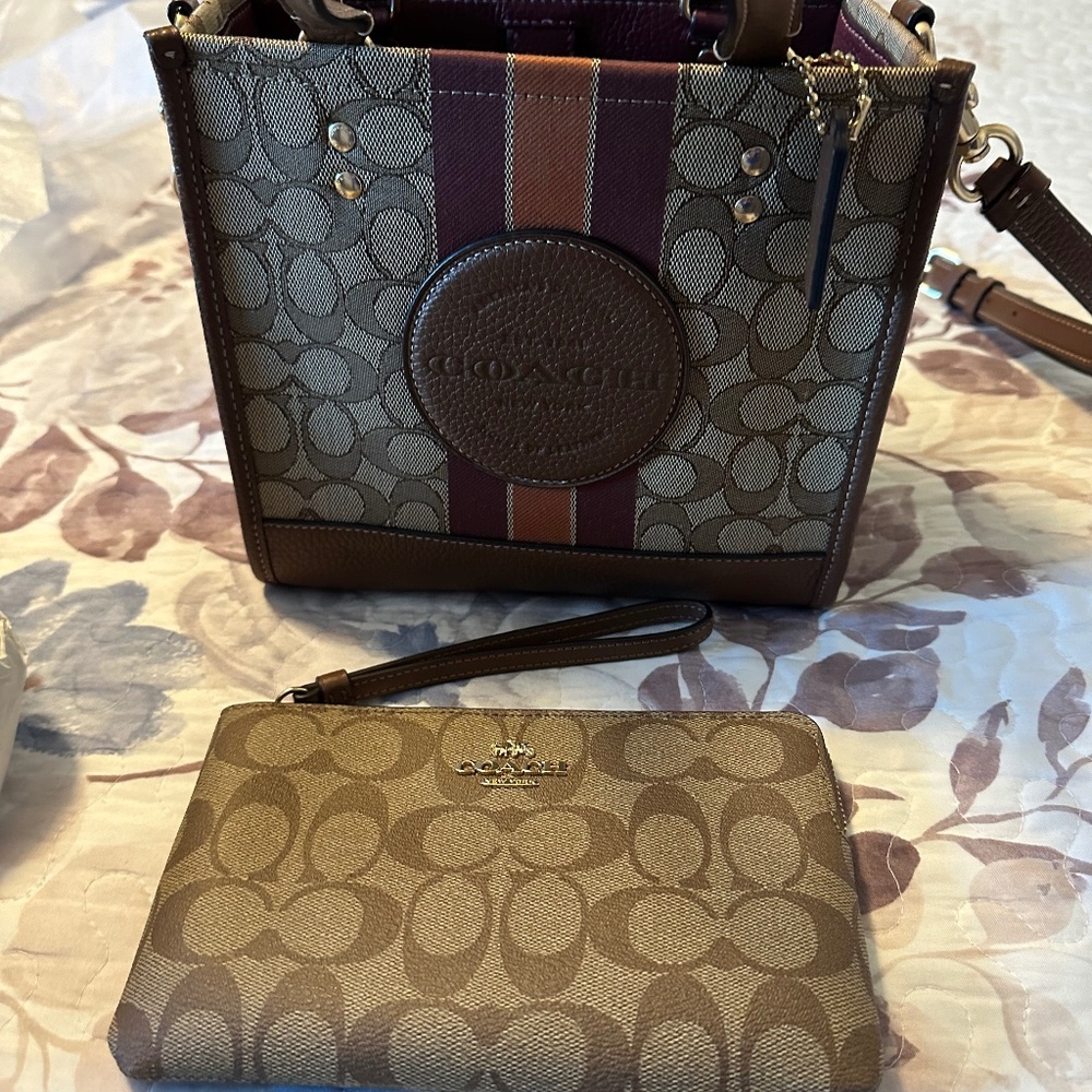 Coach Dempsey Tote 22 and Large Brown Wristlet